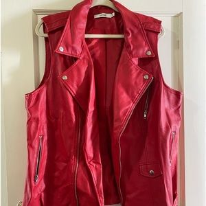 Red faux leather biker vest